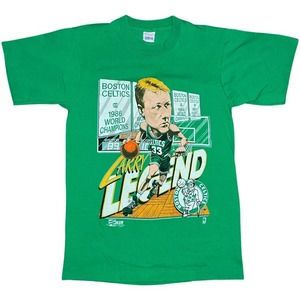 Vintage 1992 Larry Bird Boston Celtics Salem Carcature T-shirt Sz Medium Green